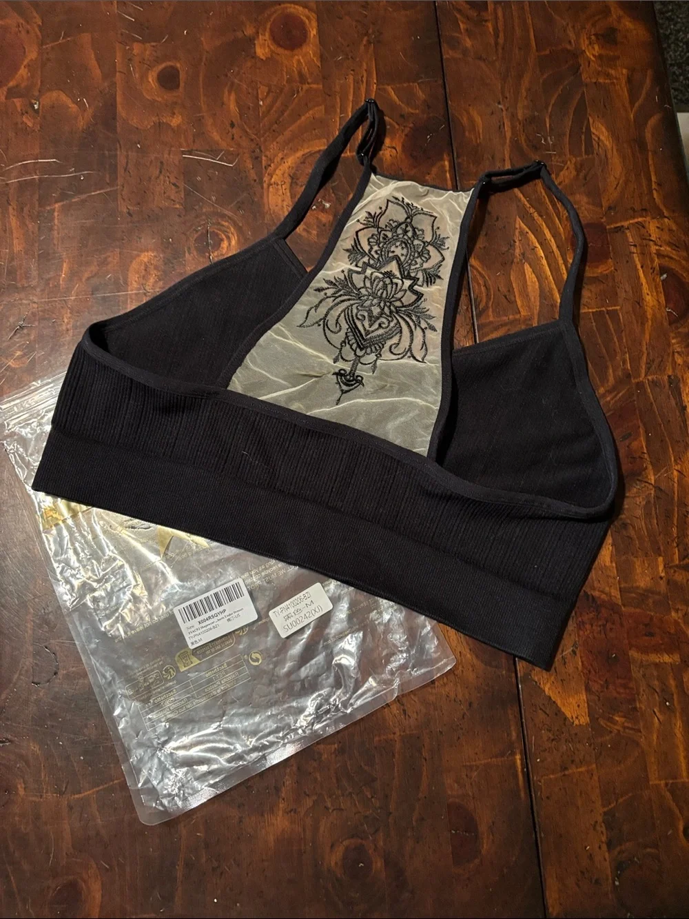 Black Lace-Back Bralette with Decorative Back Panel
